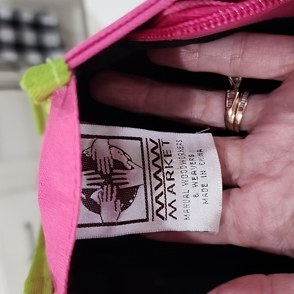 Mww Market Nwot Pink/Lime Green Small Bag, "Born to Shop" - Picture 5 of 6